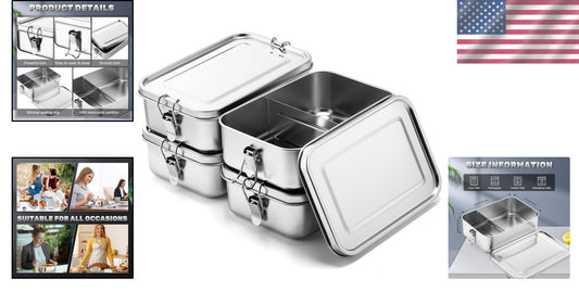 4-Piece Leak-Proof Stainless Steel Bento Lunch Box Set, Ideal for Work & Picnics