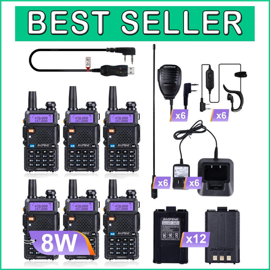 Beginner-Friendly UV-5R Ham Radio Set - 6 Radios, Programming Cable, Batteries