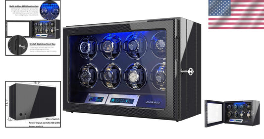 Elegant Watch Winder with 8 Adjustable Pillows & Built-in LED Light - Gift Ready