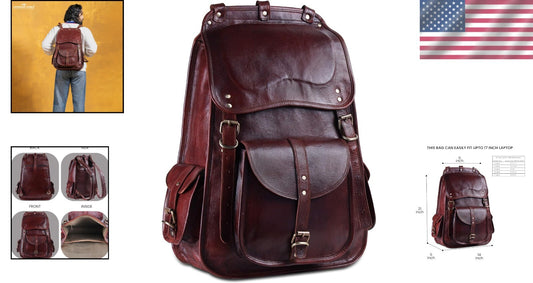 Handcrafted 21" Leather Daypack with Spacious Laptop Compartment & Vintage Style