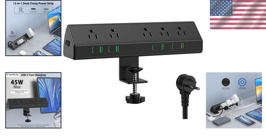45W Desk Clamp Power Strip with 4 USB-C Ports and 5 Outlets – Surge Protection