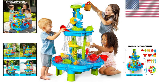 Versatile Water Table for Toddlers | 2-Tier Fountain with Building Parts & Toys