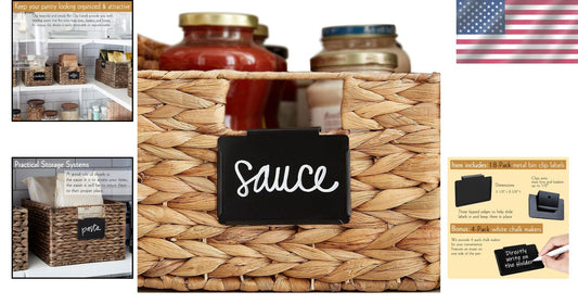 Chic 18 Metal Pantry Baskets with Removable Labels and 4 White Chalk Markers