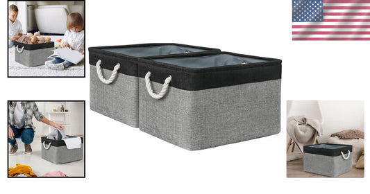 Elegant 2-Pack Organizing Bins – 17x15x12 Inch Fabric Baskets with Rope Handles