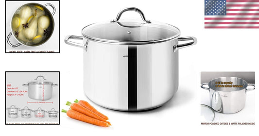 Durable Nickel-Free Stainless Steel Stock Pot - 6 Quart with Ergonomic Handles