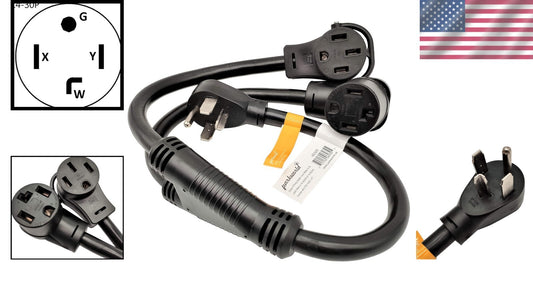 Versatile 30 AMP Dryer Splitter to EV, NEMA 14-30P to 14-30 & 14-50R Cord