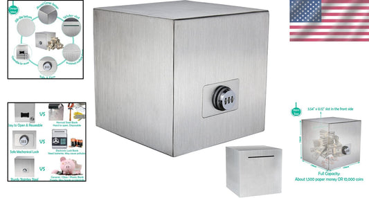 Customizable Stainless Steel Piggy Bank with Lock for Wedding & Vacation Goals