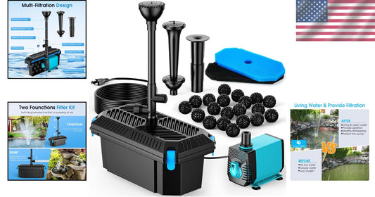 660 GPH Pond Filter with Pump & Fountain Kit - Enhance Outdoor Water Features