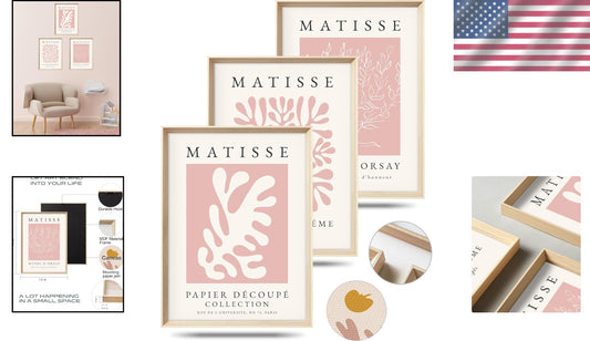 Elegant 16x12 Framed Matisse Wall Art Set in Pastel Pink - Perfect Home Accent