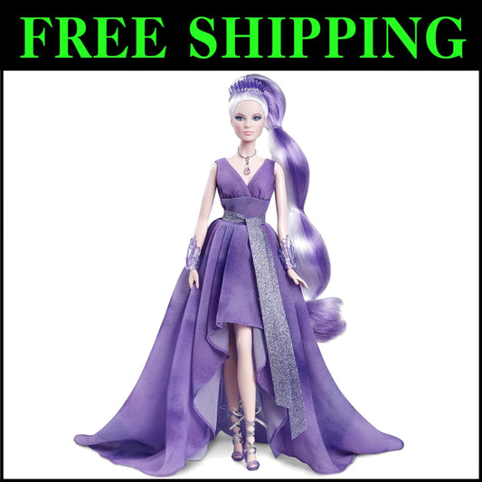 Unique Amethyst Doll 13in - Chiffon Gown, Crown, and Certificate of Authenticity