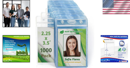 1000-Pack Vertical ID Card Protectors - Waterproof & Resealable Badge Holders