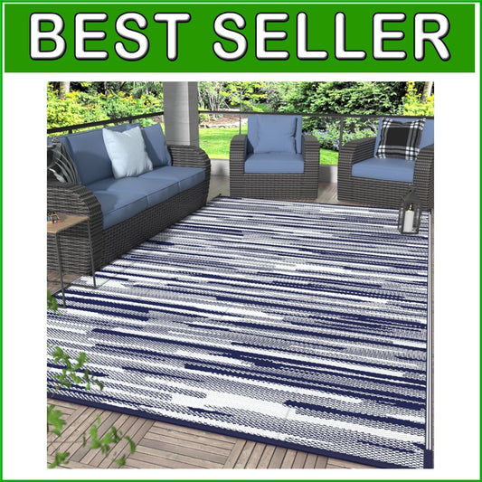 Eco-Friendly 8'x10' Waterproof Outdoor Rug – Reversible Blue & White Design