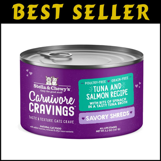 Irresistible 5.2 oz Tuna & Salmon Shreds - High-Moisture Cat Food for Picky Cats