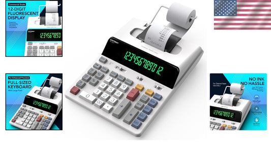 12-Digit Thermal Printing Calculator with Fast Tape Output & Fluorescent Display