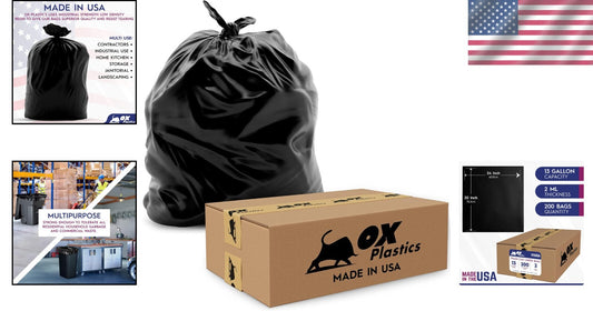 200 Count 13 Gallon Tear-Resistant Black Trash Bags - Ideal for Yard Waste