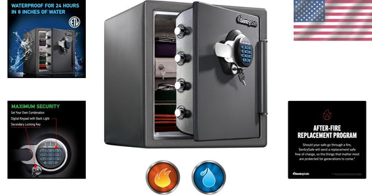 1.23 Cubic Feet Fireproof & Waterproof Safe - Keypad Lock & Interior Light