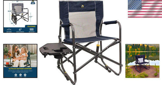 Durable Folding Rocking Chair with Side Table - Perfect for Camping & Relaxation