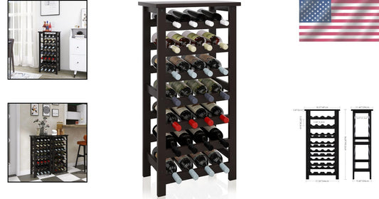 Chic Black Bamboo Wine Rack for 28 Bottles - 7-Tier with Space-Efficient Design