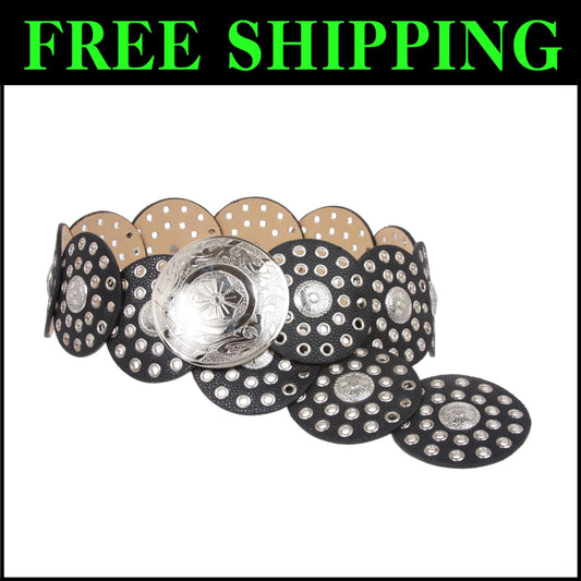 Elegant 90 mm Boho Disc Concho Leather Waist Belt for Fashion-Forward Women