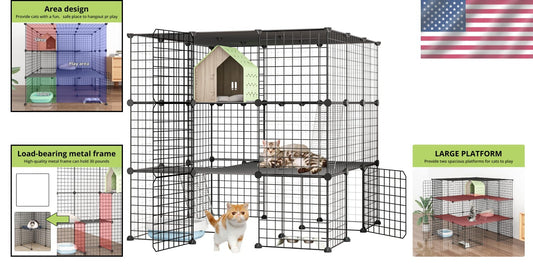 Detachable Indoor Cat Crate - 41” Playpen for 1-4 Cats with Ramp & Organization