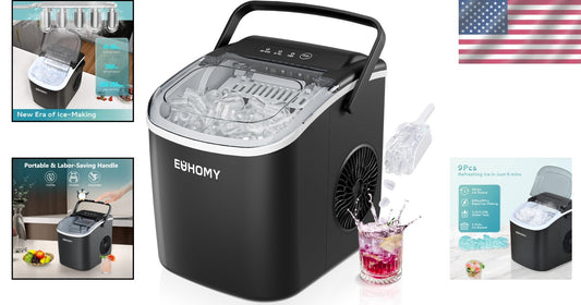 Effortless Portable Ice Maker: 9 Ice Cubes in 6 Mins, Perfect for Home & Camping