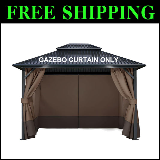 Universal Fit Gazebo Curtains 10' x 12' - Brown & Coffee with Easy Zipper Access