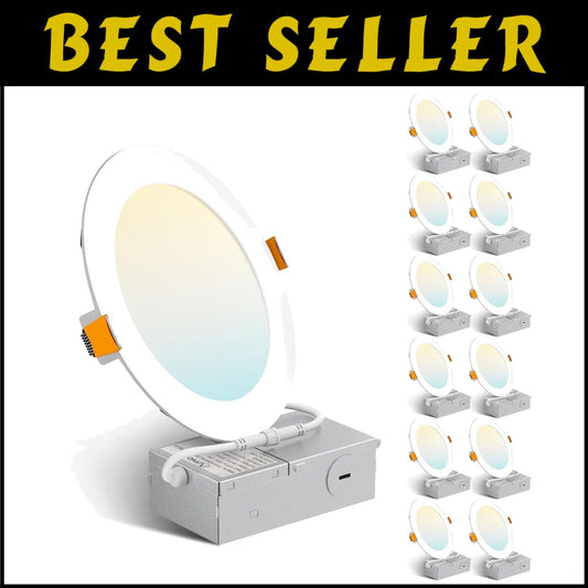Versatile 5 Color Temperature Recessed LED Lights - 12 Pack Ultra-Thin Design