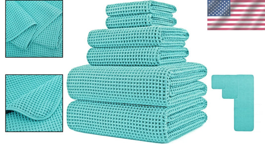 Deluxe 6-Piece Aqua Waffle Weave Microfiber Bath Towels - Oversize 60 x 30 in.