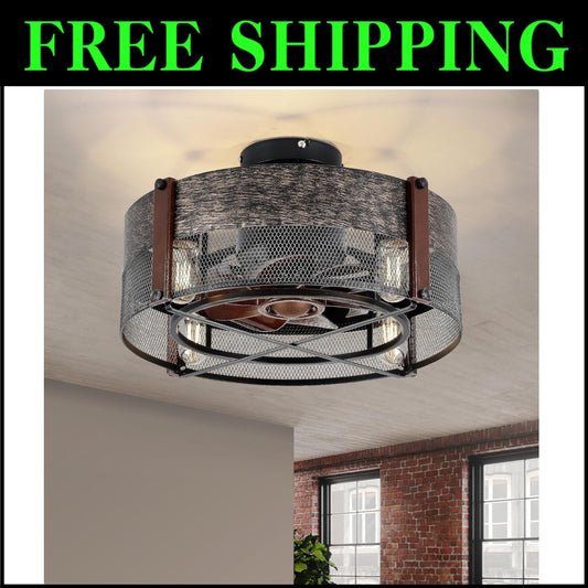 Bladeless Flush Mount Ceiling Fan with Timer - Vintage Style for Small Spaces