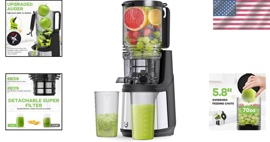 Compact Masticating Juicer - 5.8" Feeding Chute, High Juice Yield & Quiet Motor