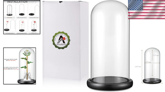 13" x 6" Hand-Blown Glass Cloche Dome for Showcasing Gold Roses & Collectibles