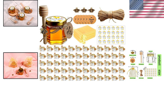 60 Mini Glass Honey Jars with Dipper: Elegant Wedding & Baby Shower Favors