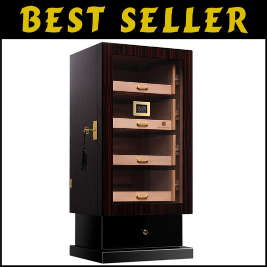 Premium 250-Cigar Capacity Humidor with Crystal Humidifiers & Digital Hygrometer