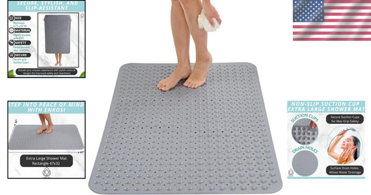 47" x 32" Heavyweight Non-Slip Shower Mat with Suction Cups & Easy Drainage