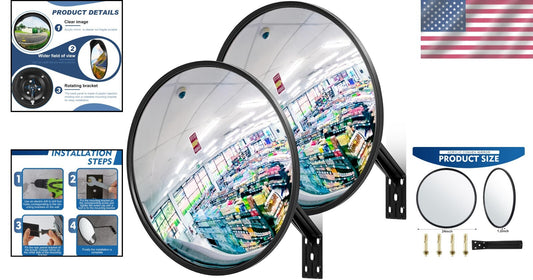 Durable Acrylic 24-Inch Convex Traffic Mirrors with Mounting Bracket - 2-Pack