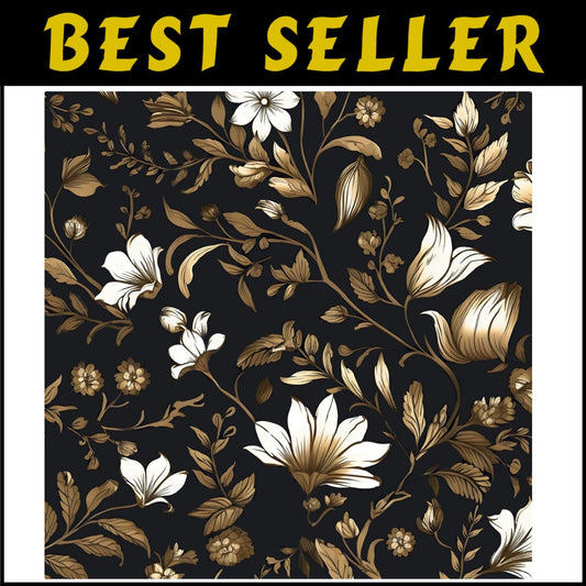 Boho Vintage Peel and Stick Wallpaper - Floral Black/Gold/Yellow, 17.5 x 393.5In