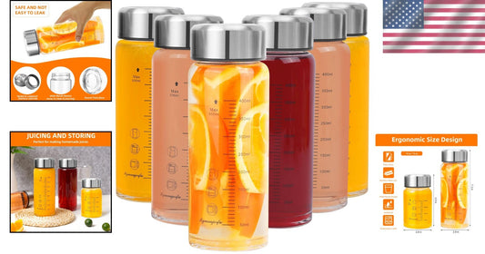 6-Pack 16 oz Wide Mouth Glass Juice Bottles with Stainless Steel Lids - BPA Free