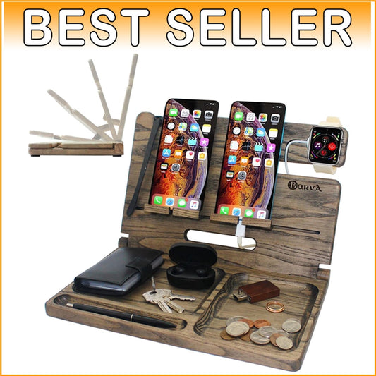 Natural Wood Phone Docking Station with Ant-Slip Pads - Ideal for Men and Gifts