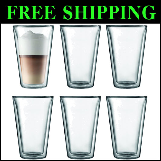 Elegant Clear Double Wall Glass Set of 6 - Perfect for Hot and Cold Beverages