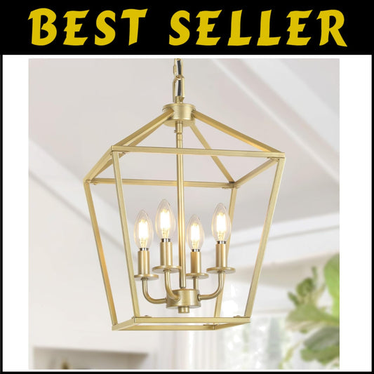 Stylish 4-Light Gold Industrial Chandelier with Adjustable Height for Indoor Use