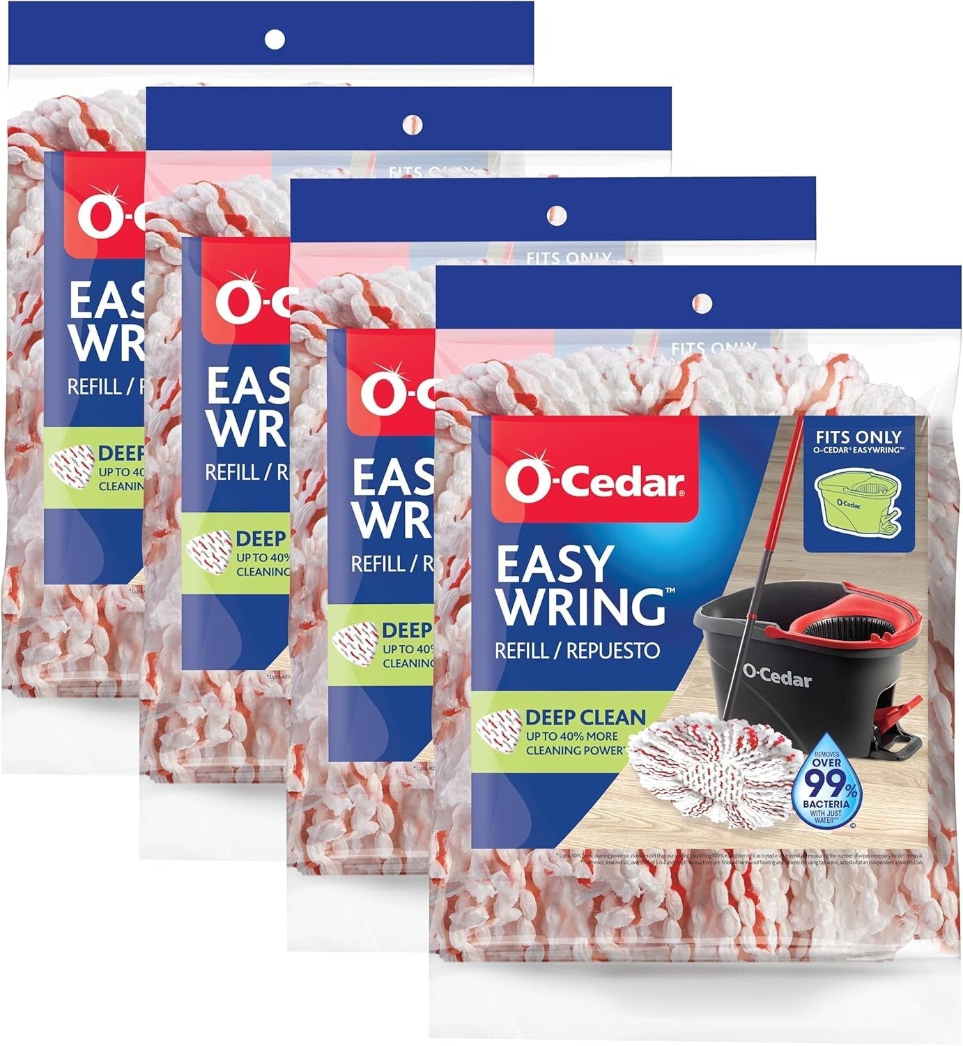 4-Pack EasyWring Mop Refill - 40% More Cleaning Power on All Hard Floors