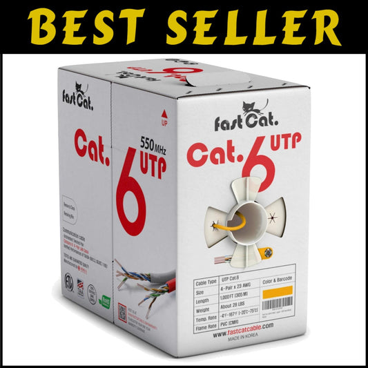 Cat 6 Ethernet Cable 1000ft - CMR Yellow, Lightning Speed, Low-Crosstalk Design