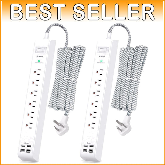 2-Pack 10ft Surge Protector Power Strip with USB Ports - Wall Mountable Design