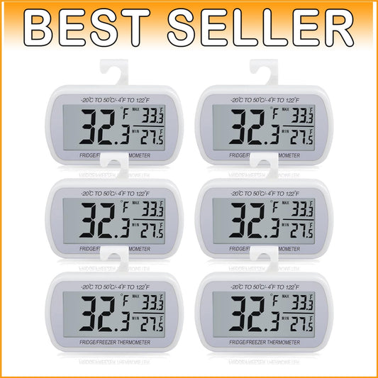 Easy Read 6-Pack Waterproof Digital Thermometers for Refrigerators & Freezers