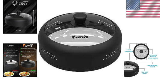 Dishwasher Safe 11.5'' Microwave Cover - Black Silicone Lid for Easy Cooking