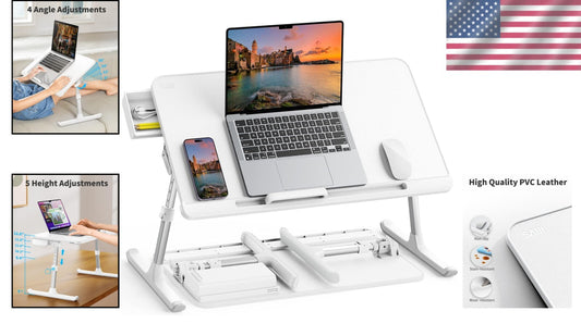 Adjustable Laptop Bed Tray Table with Storage Drawer - Non-Slip PVC Surface
