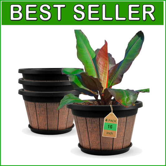 Classic 4-Pack 16-Inch Brown Planters - Weather-Resistant with Drainage