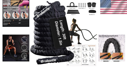 Adjustable Thickness Battle Ropes - 30ft Heavy Workout Rope for Intense Training