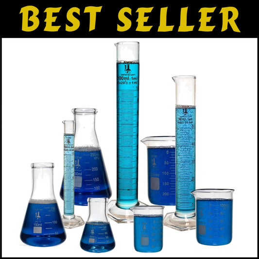 Professional 9-Piece Lab Glassware Set: Beaker, Flask & Graduated Cylinder