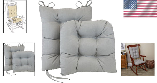 Plush 2-Piece Rocking Chair Cushion Set - Non-Slip Design in Twillo Gray, 17"